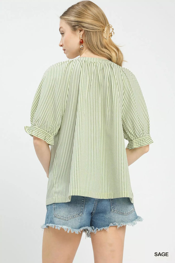 Umgee Stripe V-Neck Blouse
