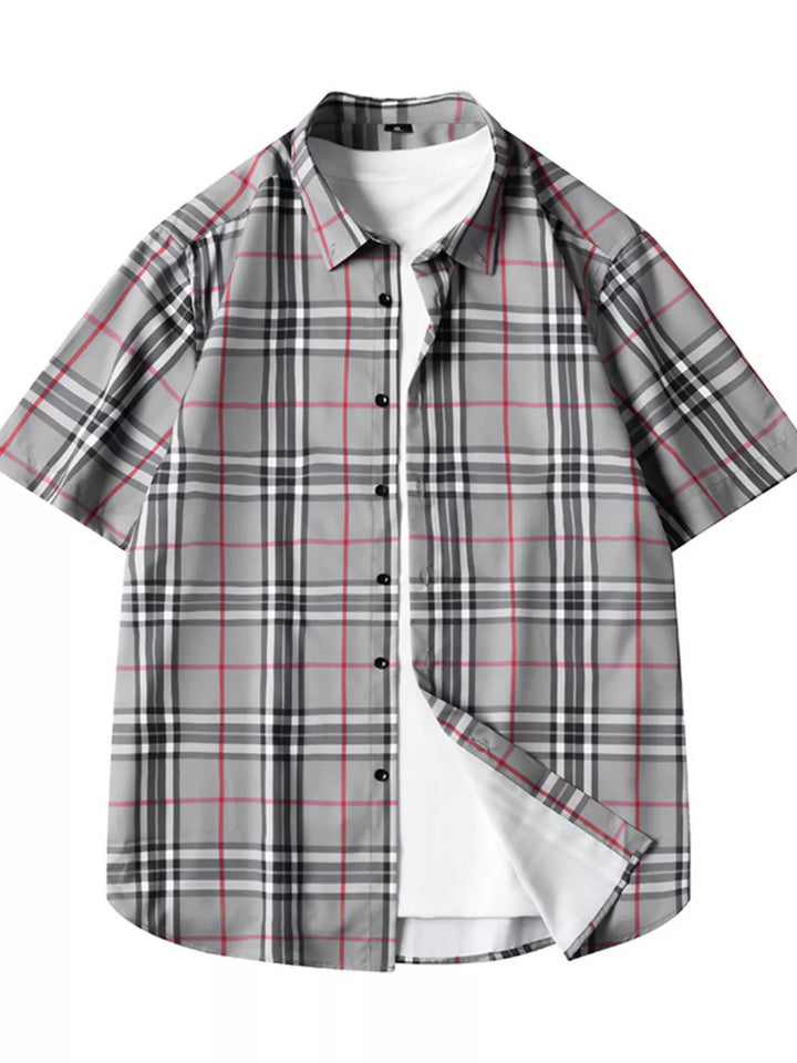 Men's Plus Size Classic Plaid Short Sleeve Shirt