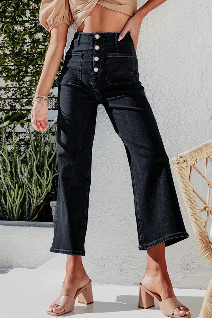 High-Waisted Button-Fly Wide-Leg Jeans