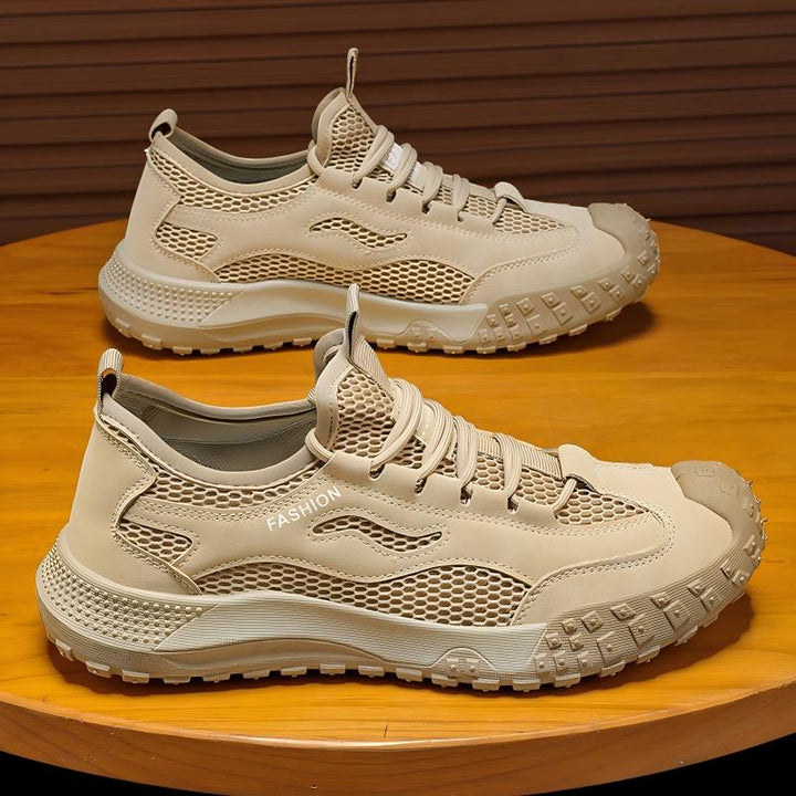 Men's Four-Season Breathable Mesh Work Sneakers, Outdoor Casual Shoes With Tire Pattern Soles