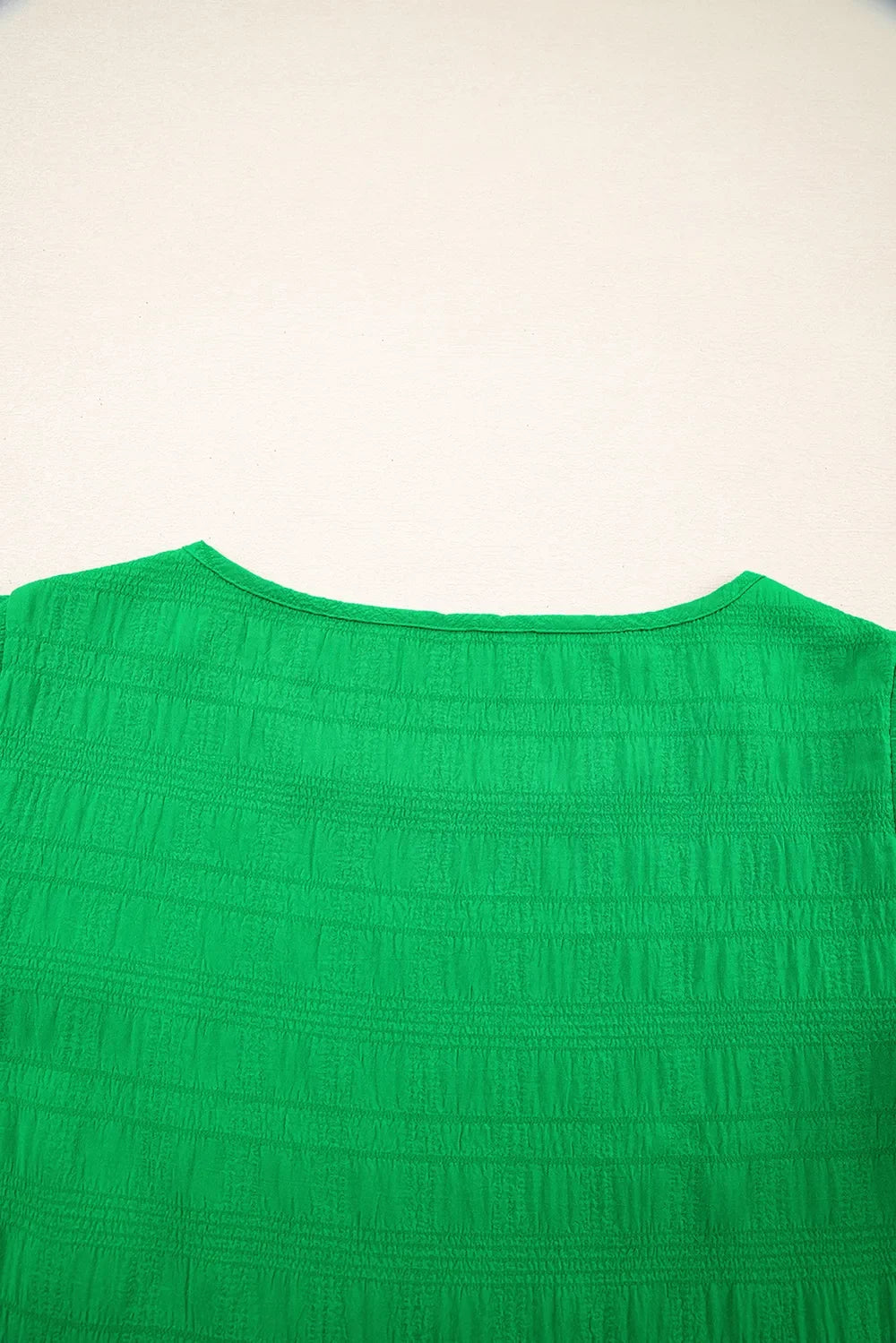 Textured Ruffled Sleeve Round Neck Top