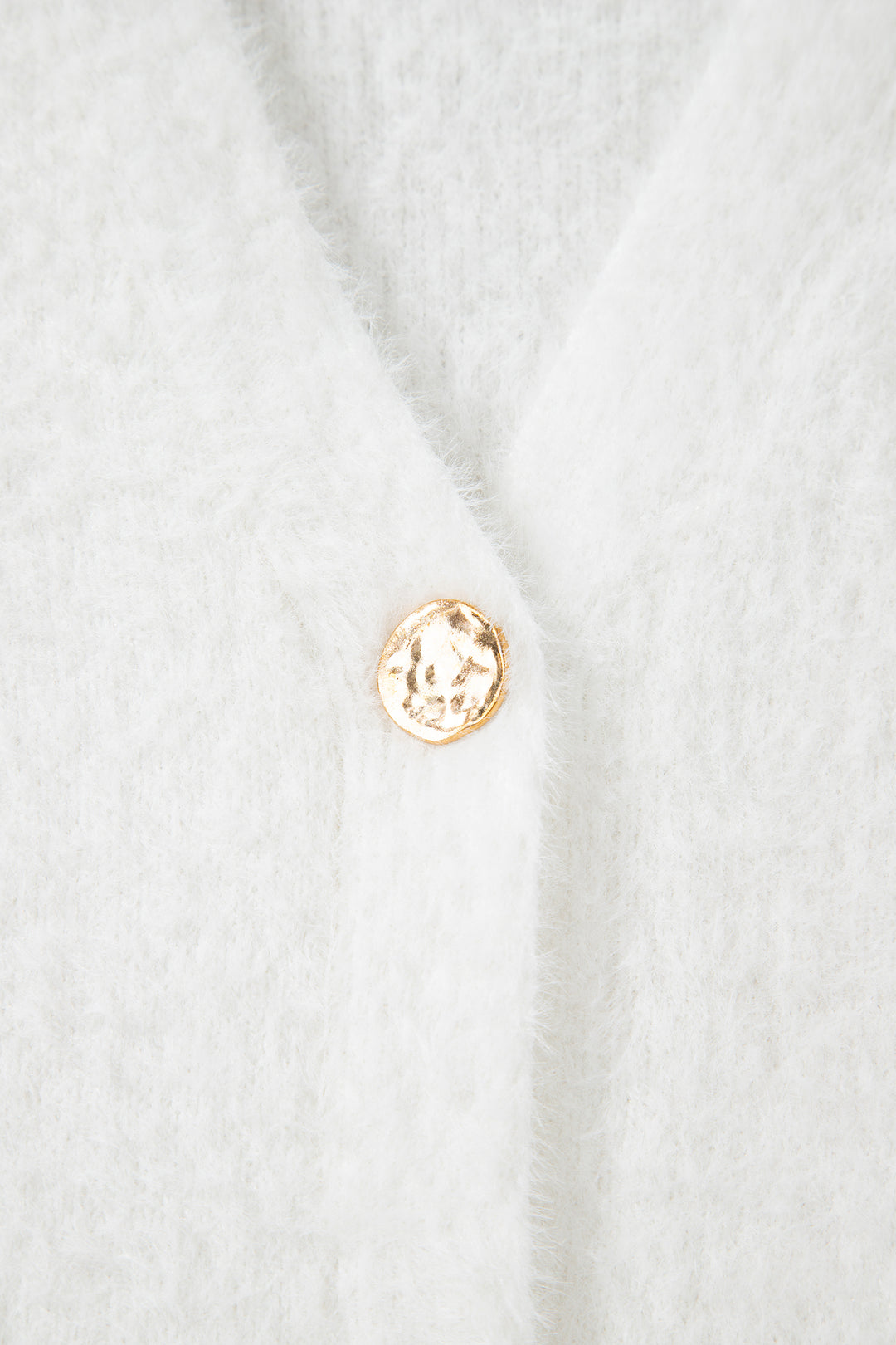 White Fuzzy Buttoned Front Midi Solid Cardigan