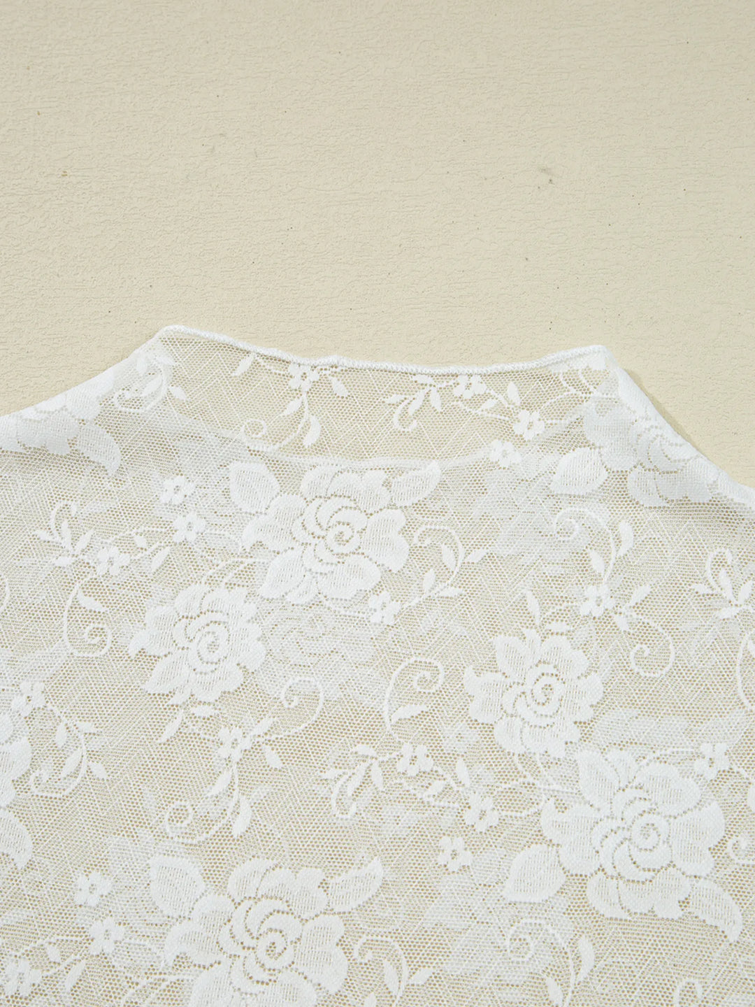 Sheer Floral Lace Mesh Mock Neck Long Sleeve Top