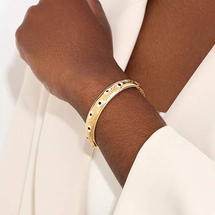 Evil Eye Open Bangle Bracelet