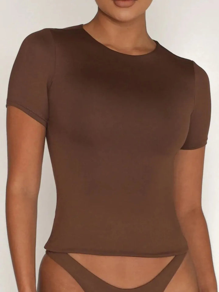 Round Neck Short Sleeve Swim Top