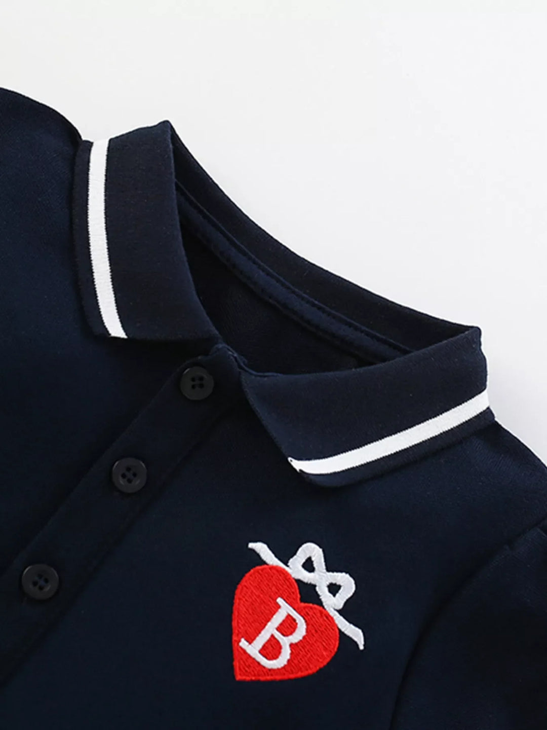 Children's Polo Collar Flared Dress with Heart Embroidery