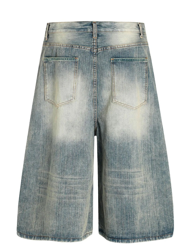 Men's Wash Wide-Leg Denim Shorts