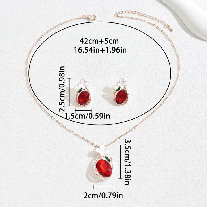 Sweet Dainty Pastoral Korean Women Jewelry Set, Unique Floral Design Inlaid Cubic Zirconia, Matching Earrings & Clavicle Chain