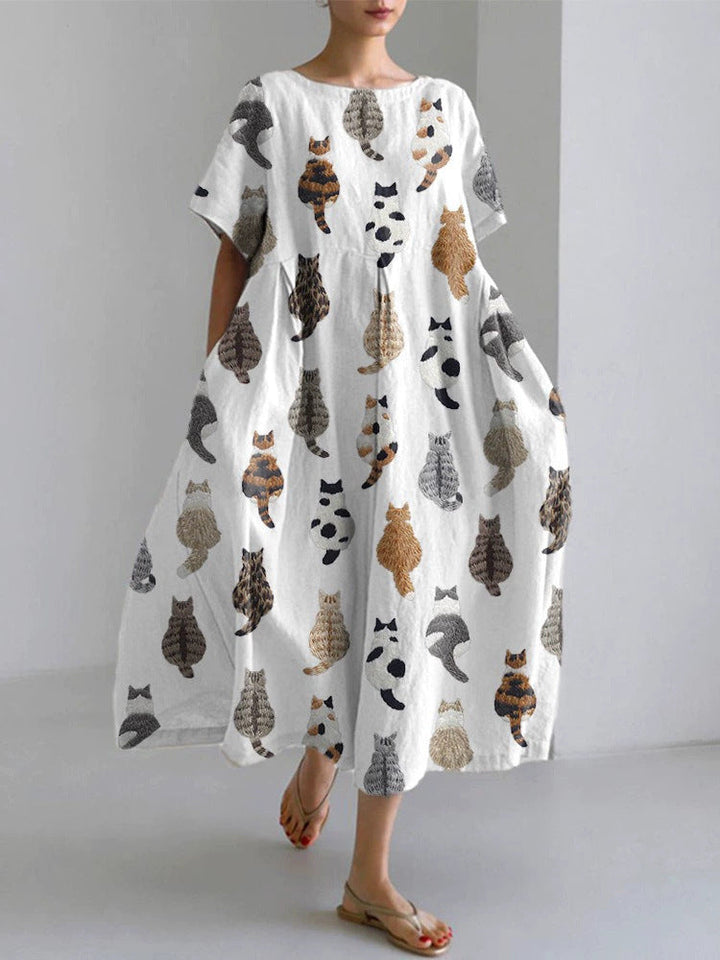 3D Digital-Print Short-Sleeve Casual Dress
