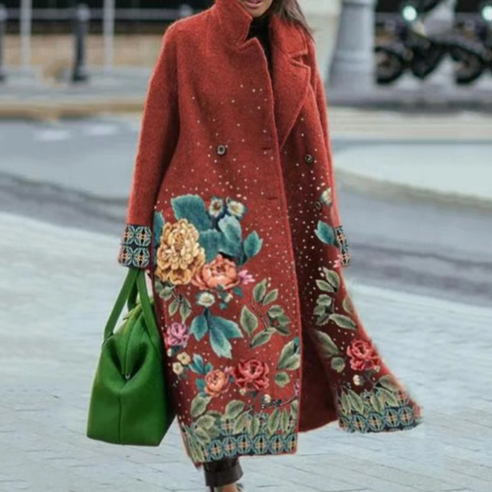 Women's Color Matching Plaid Long-sleeved Coat