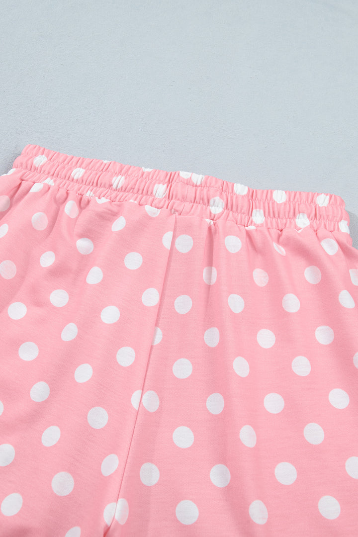 Pink Polka Dot Oversized Top Drawstring Short Set