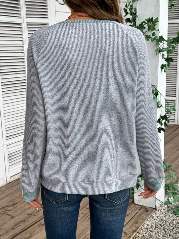 Ribbed Knit Two-Tone Top