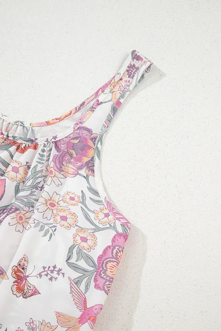 Multicolour Floral Tie Neck Sleeveless Mini Dress