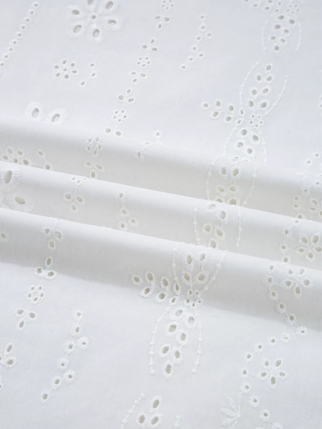 Eyelet Embroidered Smocked Cuff Sheer Blouse