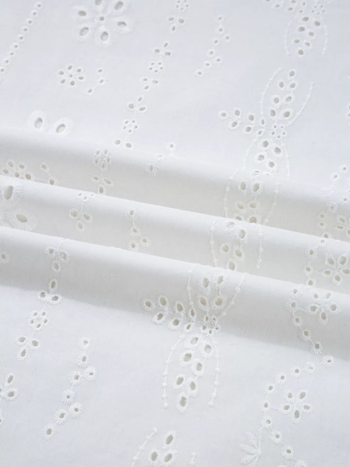 Eyelet Embroidered Smocked Cuff Sheer Blouse