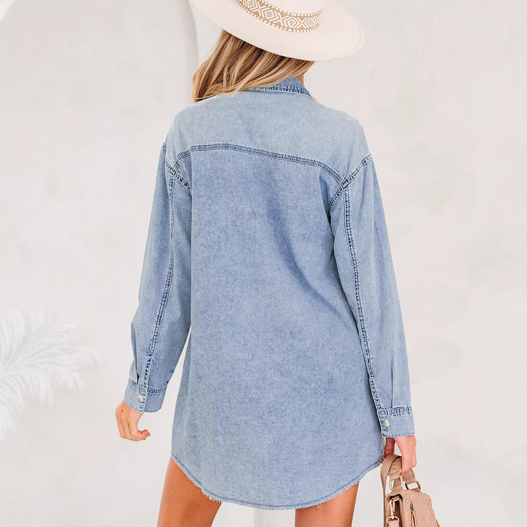 Multi-button Long-sleeve Denim Skirt Relaxed-fit Short Skirt
