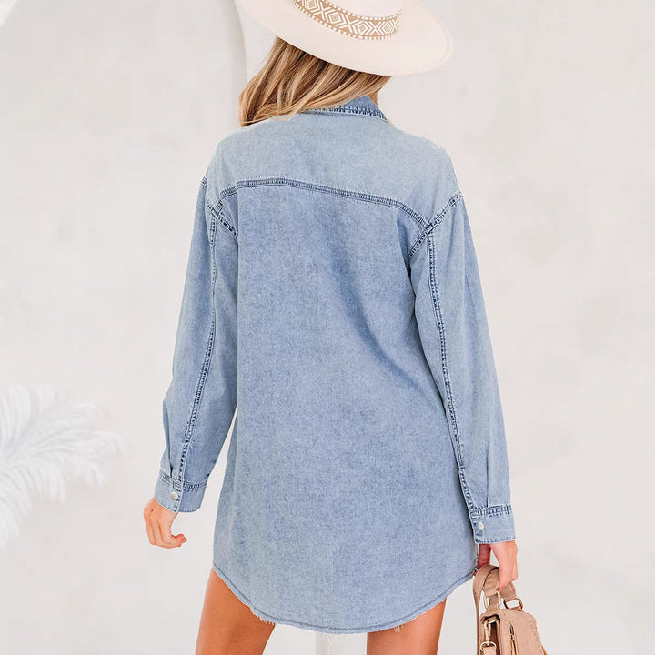 Multi-button Long-sleeve Denim Skirt Relaxed-fit Short Skirt