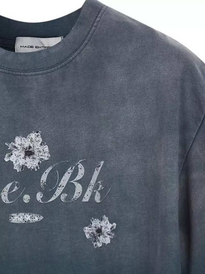 Men's Floral Print Gradient Washed T-Shirt