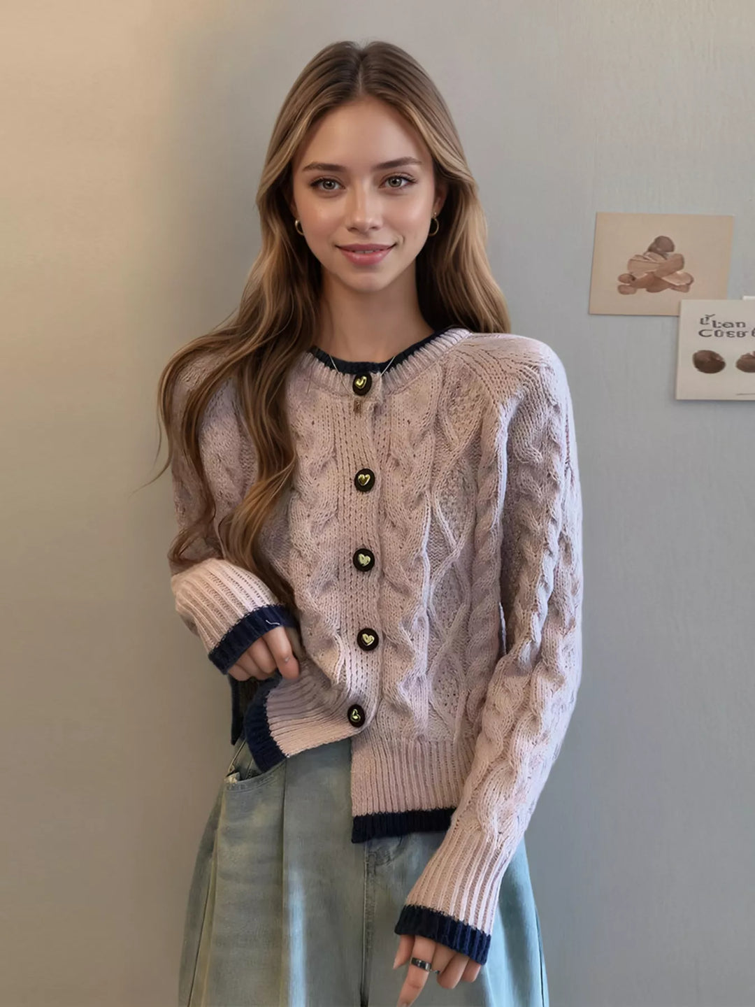 Cable Knit Button Up Cardigan