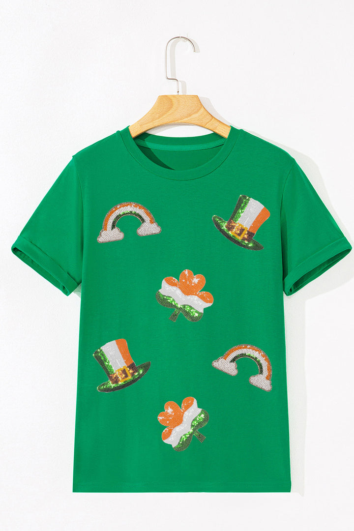 Bright Green St Patricks Day Elements Sequin Graphic Tee