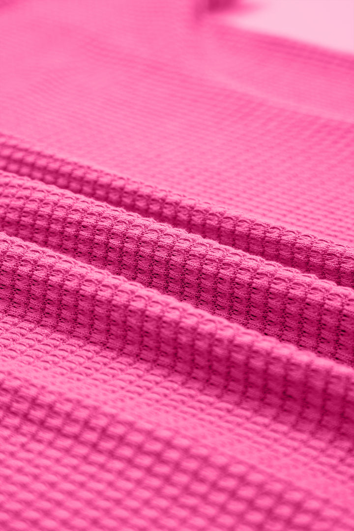 Strawberry Pink Waffle V Neck Short Sleeve Knit Top