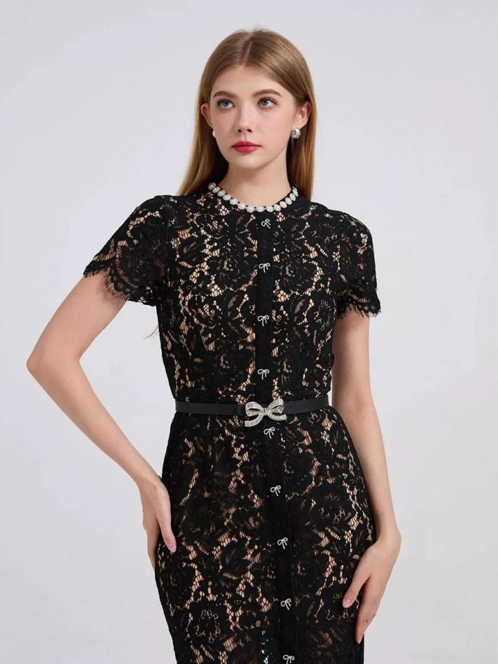 Lace Short Sleeve Mermaid Dress