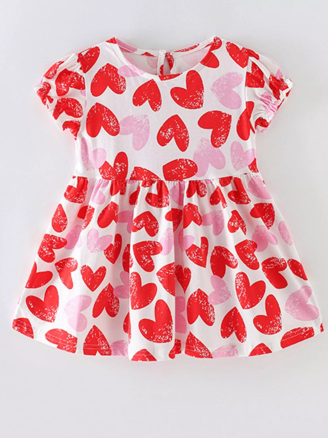 Children's Heart Print Ruffle Sleeve Casual Dress