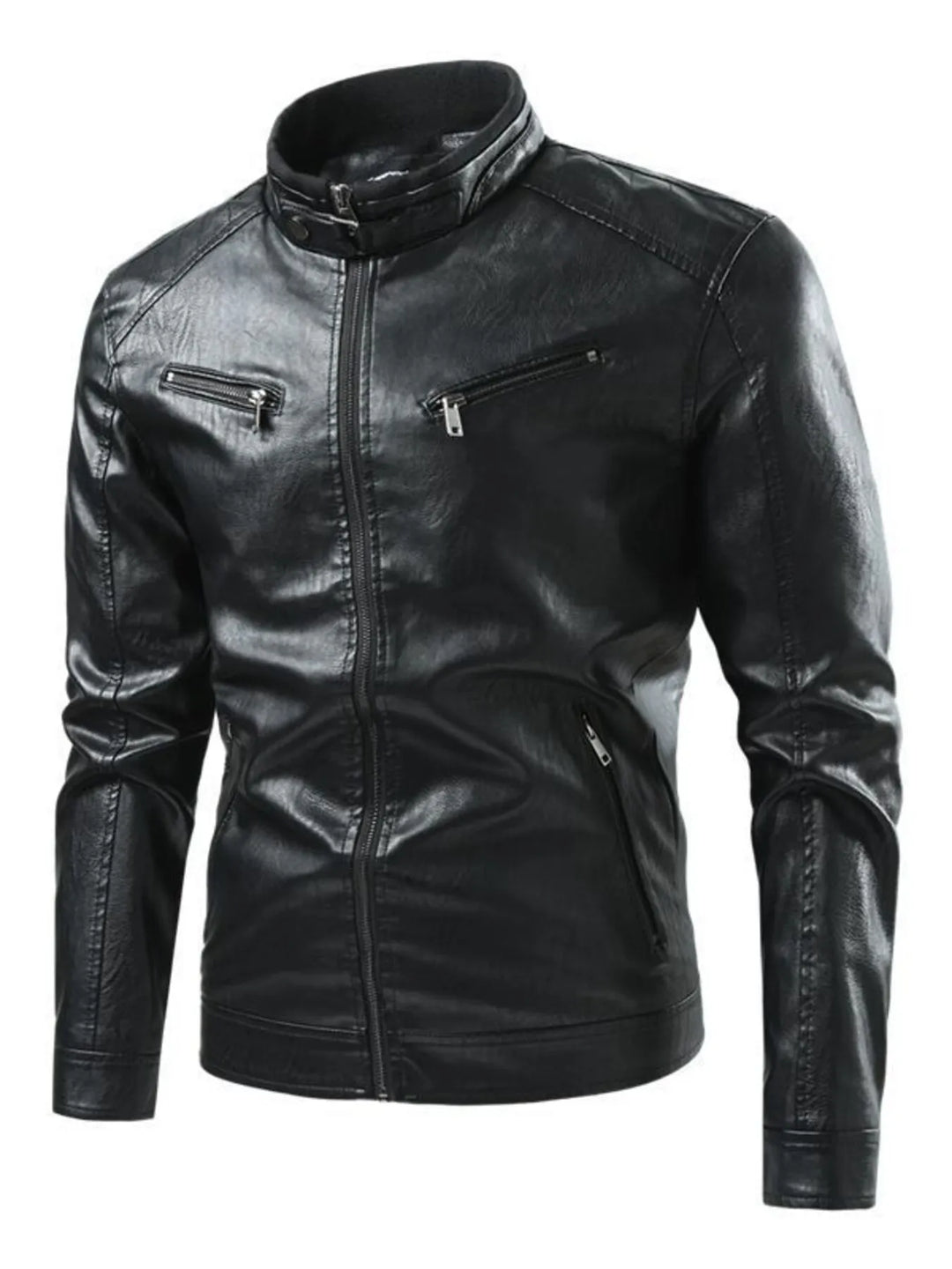 Men's Plus Size Zip Up Leather Moto Jacket