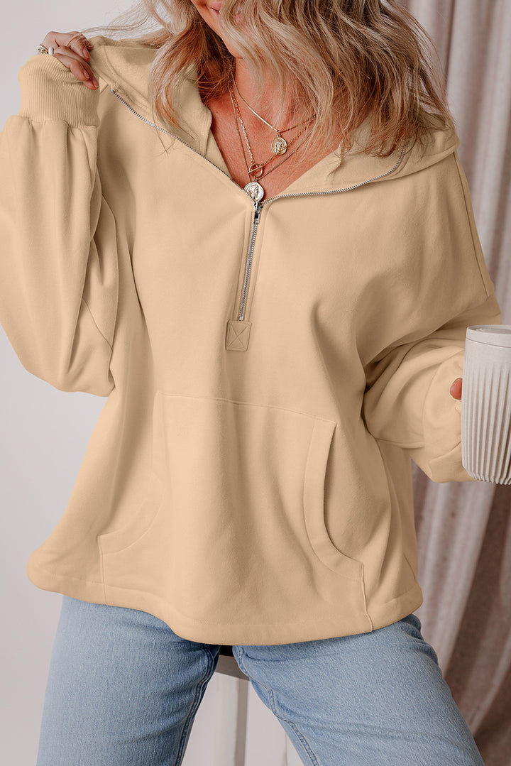 Sweat à capuche ample doublé en polaire parchemin avec poches kangourou à demi-fermeture éclair