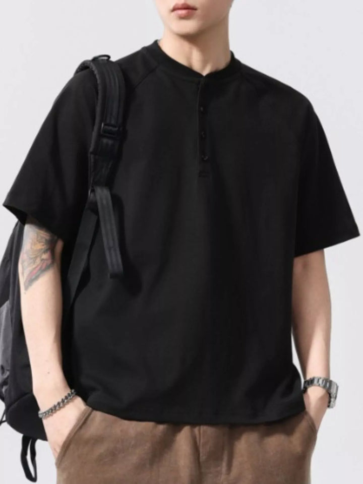 Men's Full Size Button Detail Short Sleeve T-Shirt Plus Size