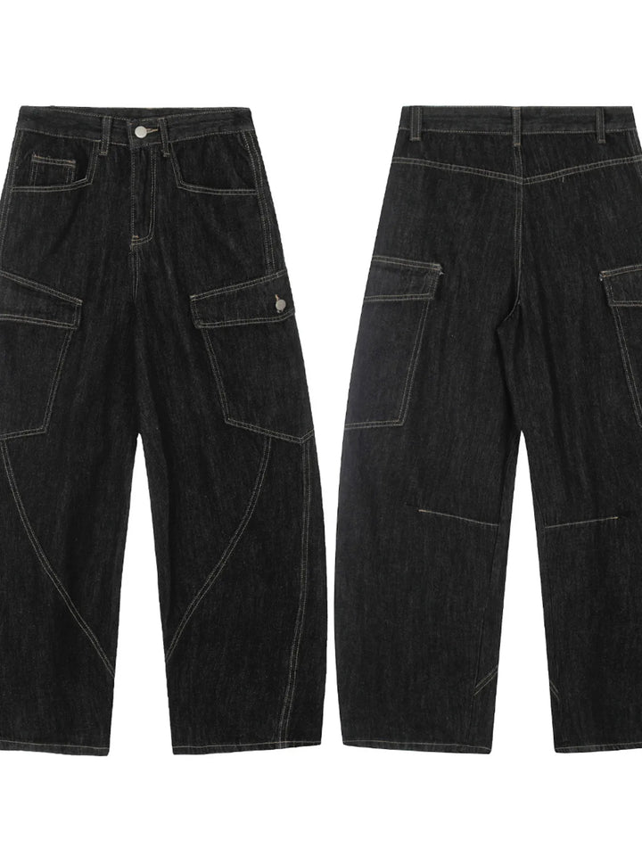 Men's Washed Curved Jeans with Contrast Stitching