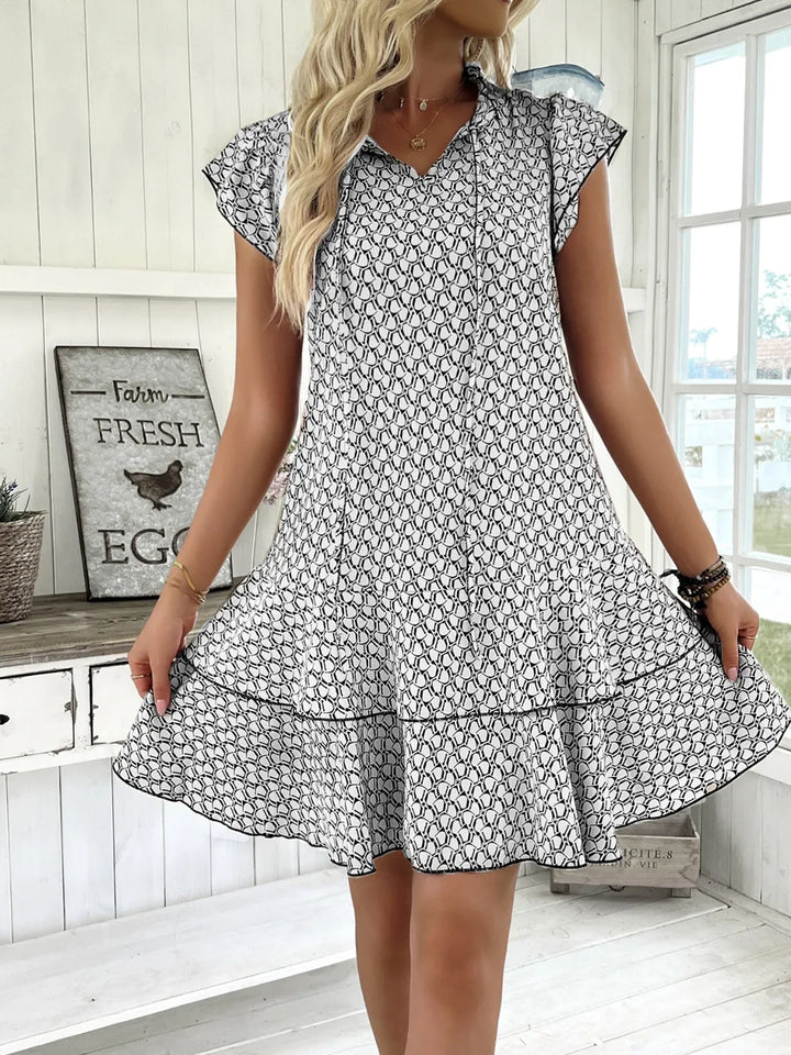 Full Size Ruffled Layered Printed Mini Dress Plus Size