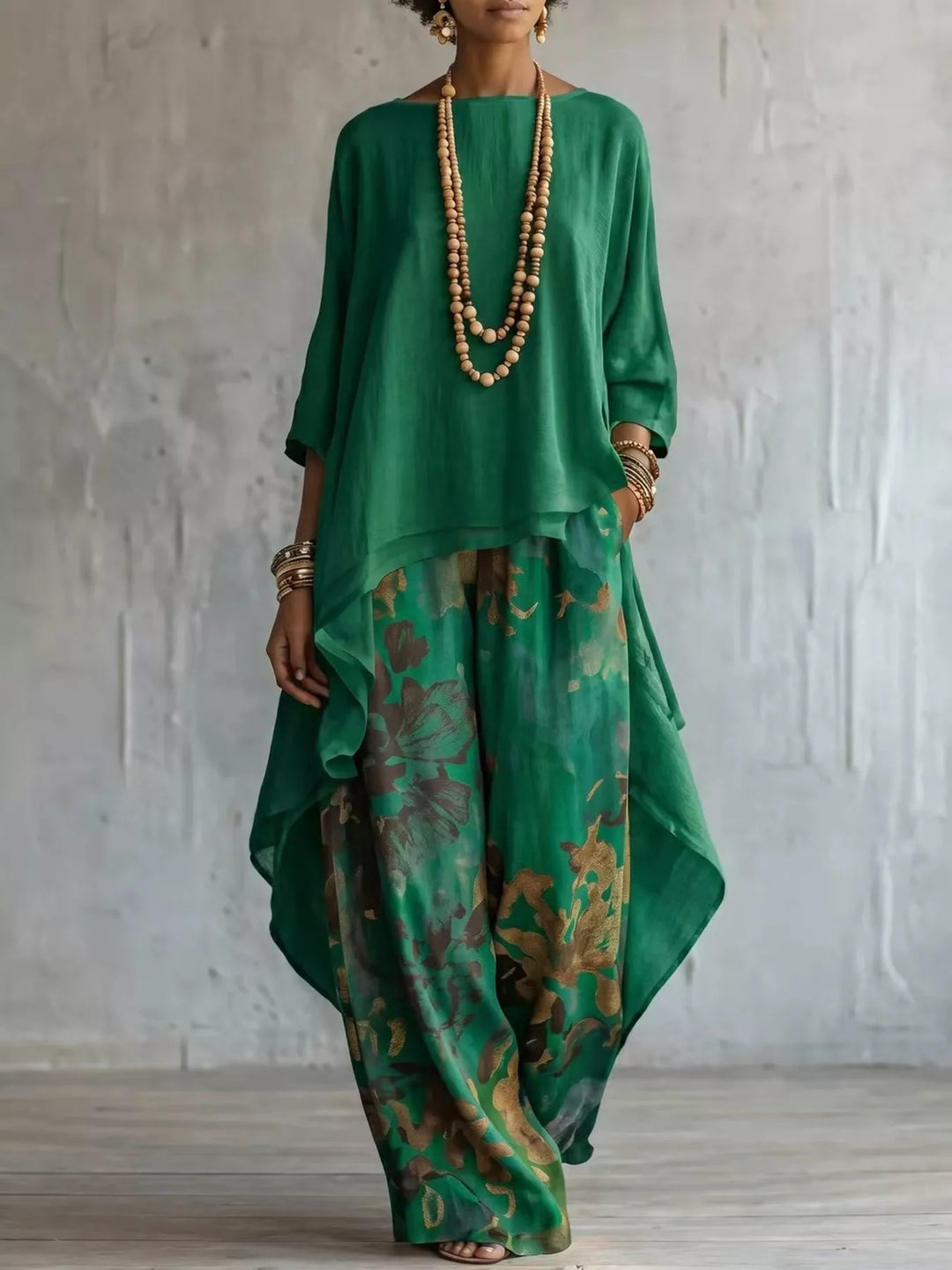 Asymmetrical Hem Top and Floral Pants Set