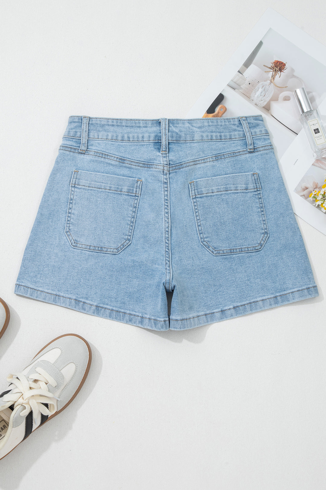 Myosotis High Rise Patch Pocket Denim Shorts