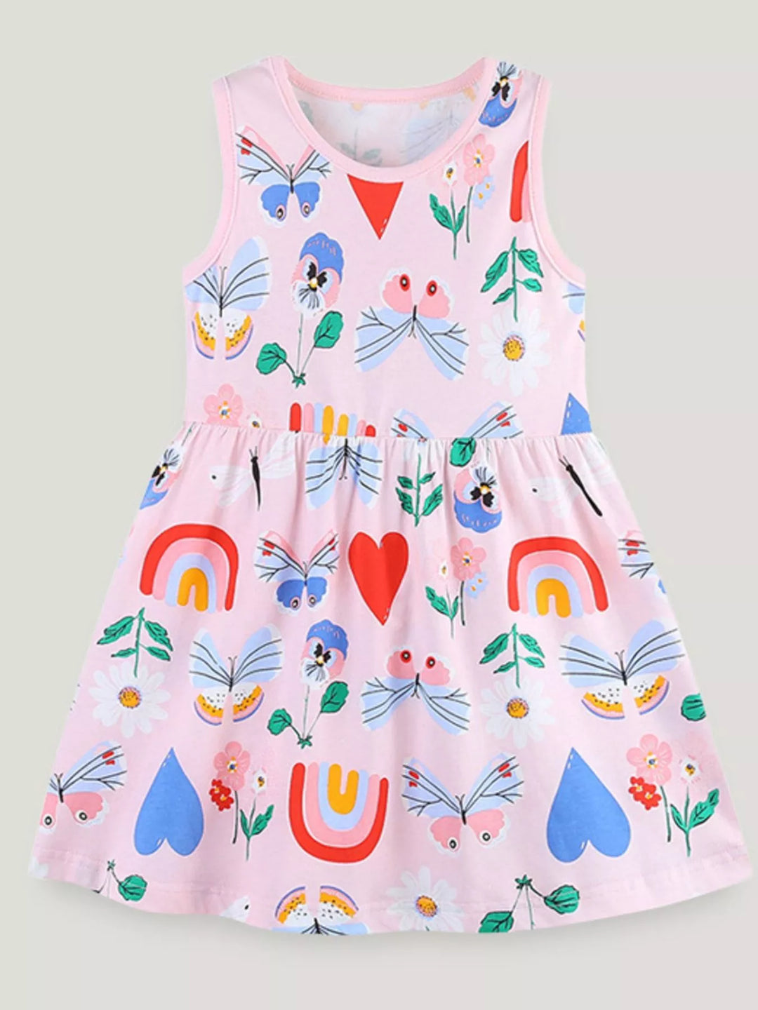 Children's Butterfly and Rainbow Print Sleeveless Dress