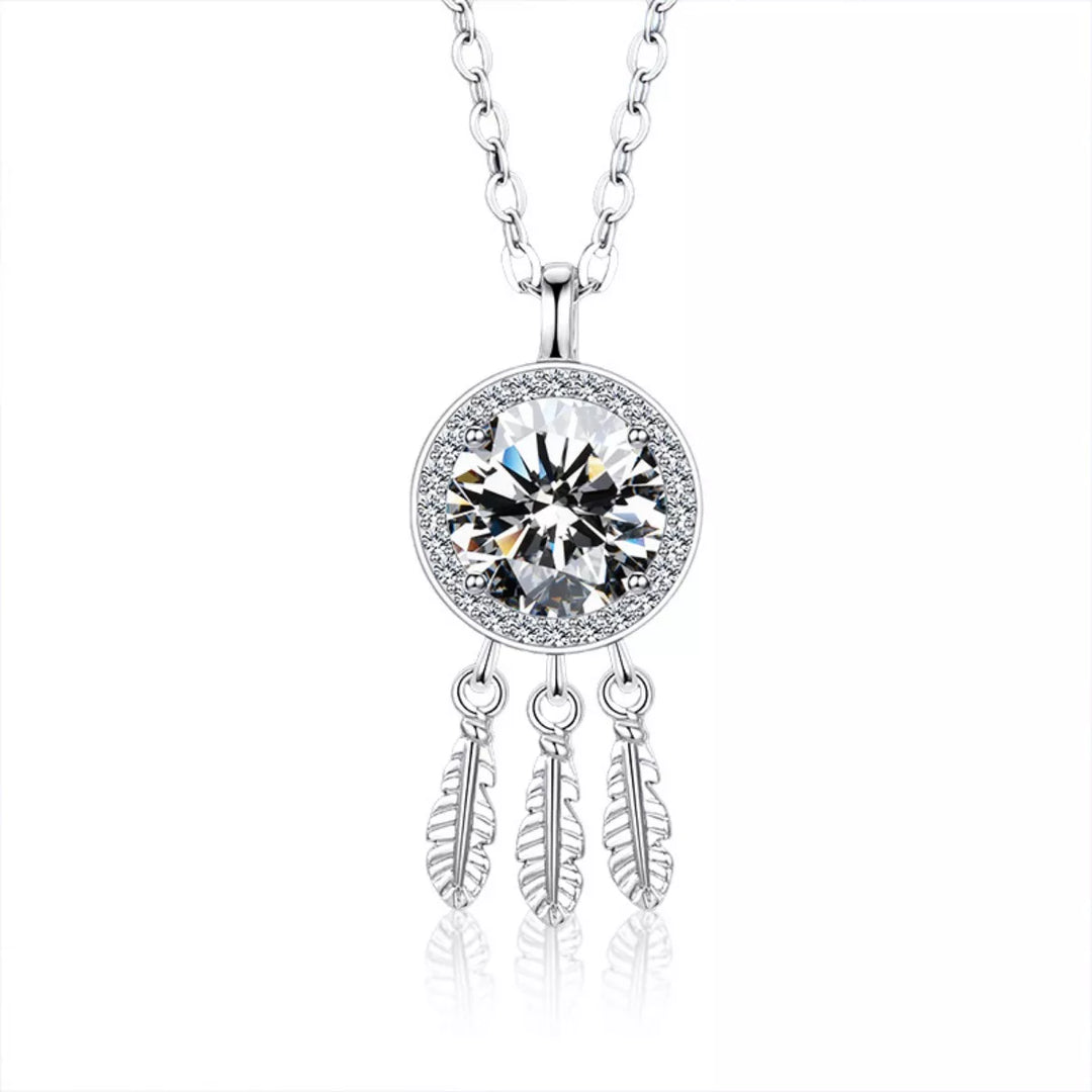 1 Carat Moissanite 925 Sterling Silver Dreamcatcher Pendant Necklace
