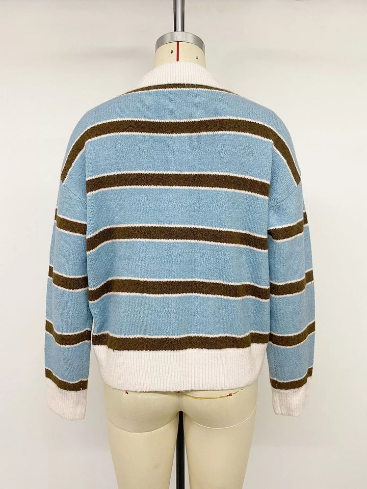 Striped Polo Collar Sweater