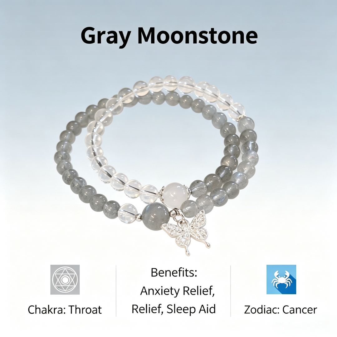 Gray Moonstone Throat Chakra Bracelet - Anxiety Relief & Sleep Aid