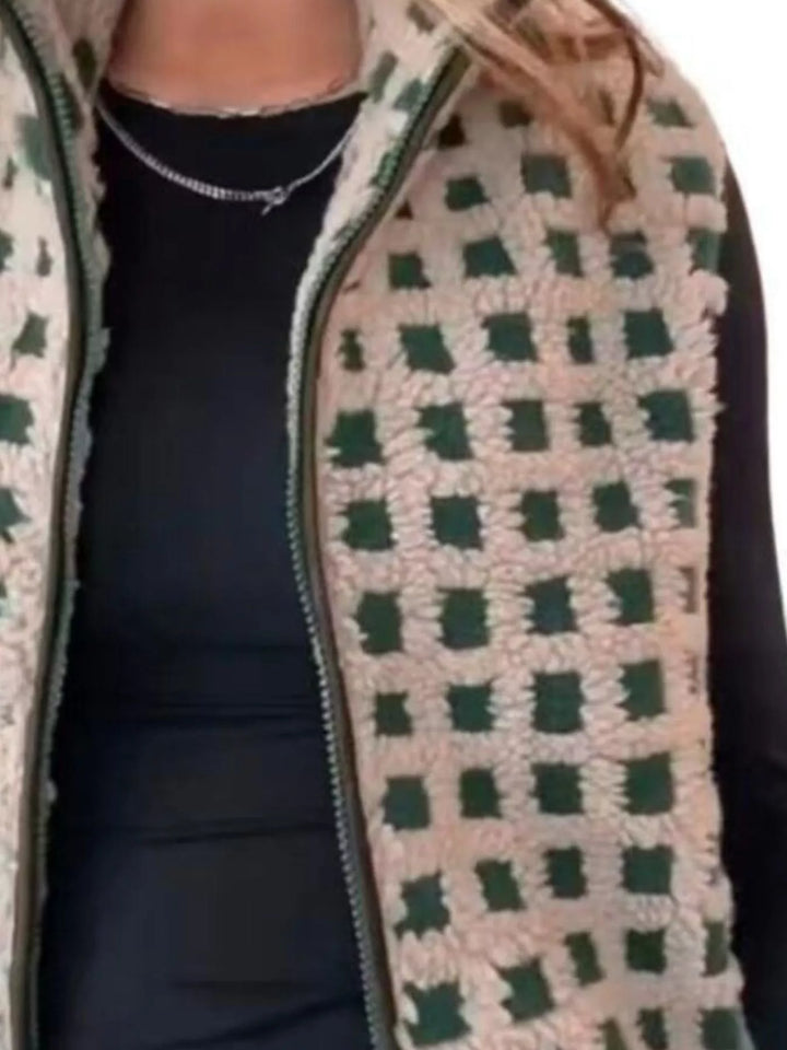 Plaid Zip Up Vest Coat
