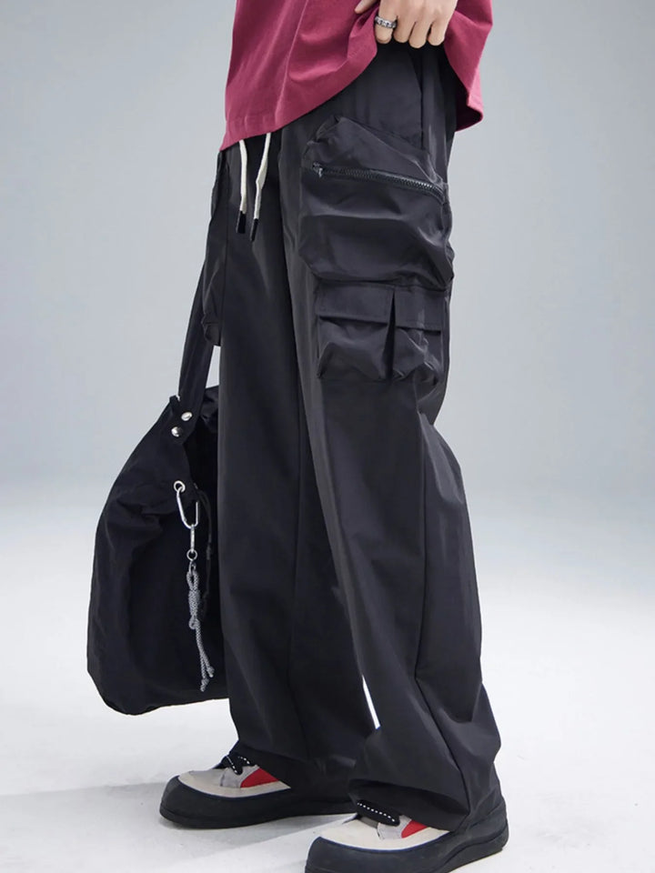 Men's Multi-Pocket Cargo Wide Leg Pants with Drawstring Waist