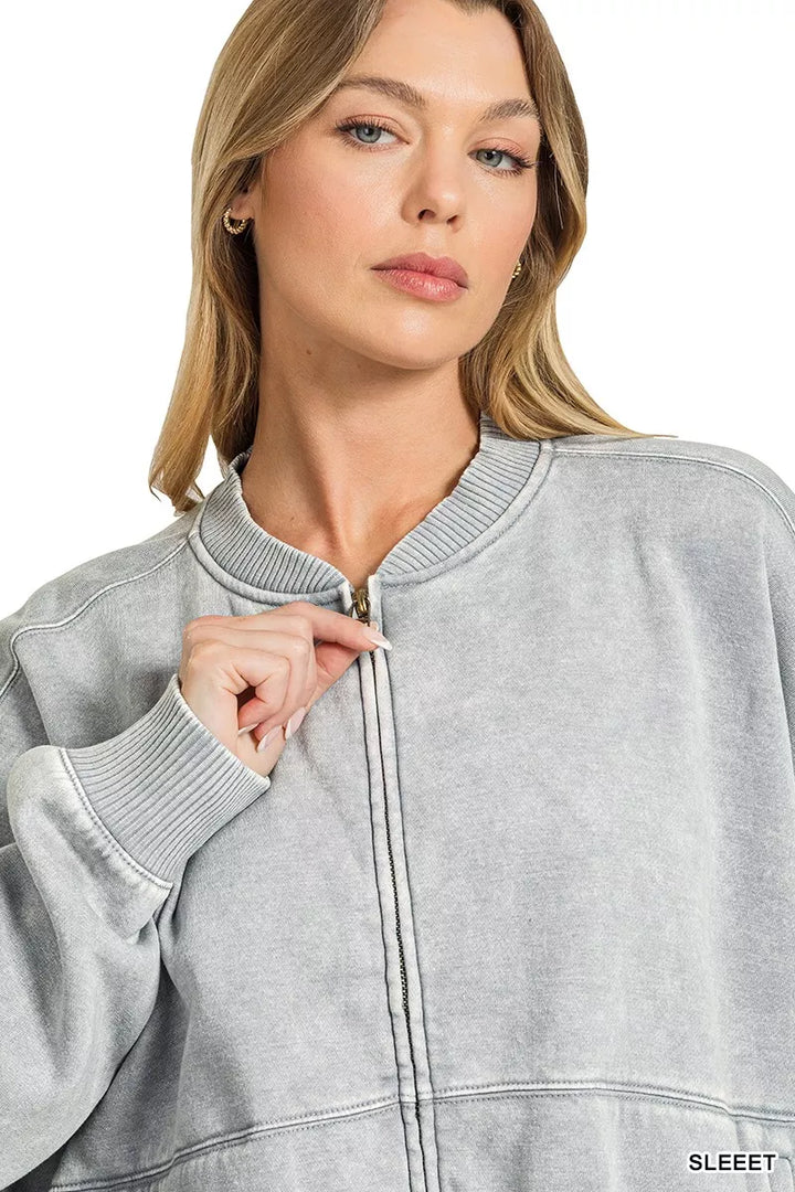 Zenana Acid Washed Fleece Jacket