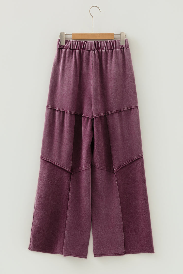 Wild Ginger Careys Mineral Wash Tiered Wide Leg Patchwork Drawstring Pants