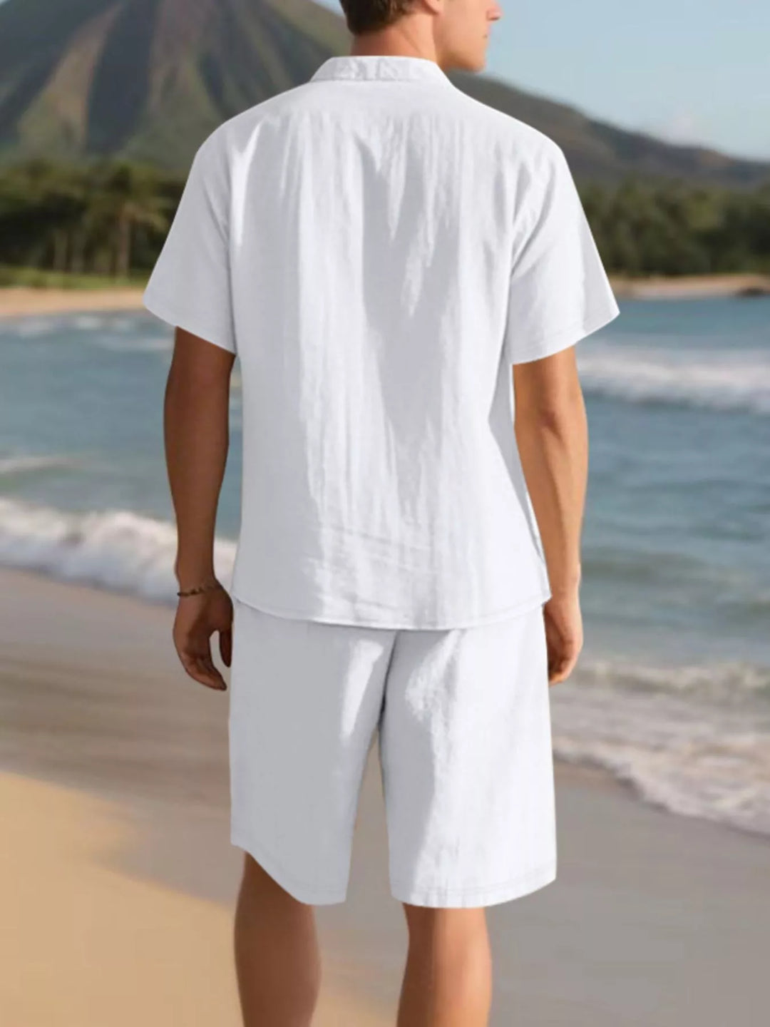 Men's Full Size Casual Button Up Shirt and Shorts Set Plus Size