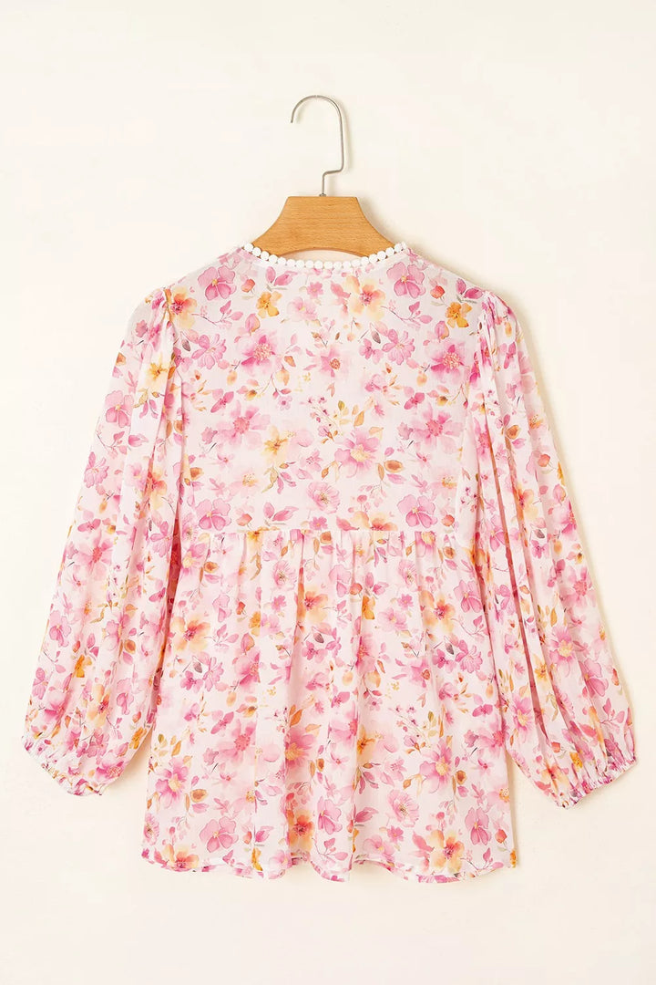 Floral Print Tie-Neck Blouse