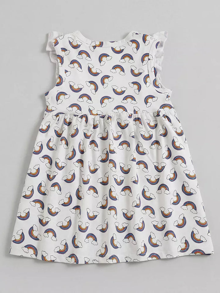 Children's Rainbow Print Ruffle Sleeve Dress