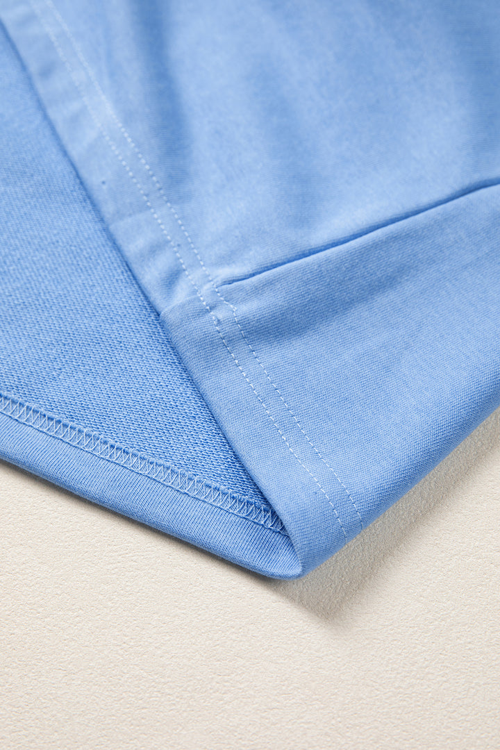 Sky Blue Striped Frilled Collar Short Sleeve Blouse