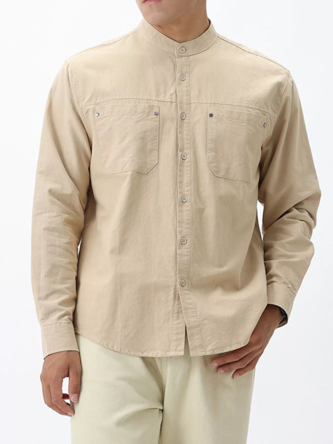 Men's Plus Size Casual Long Sleeve Shirt with Double Chest Pockets