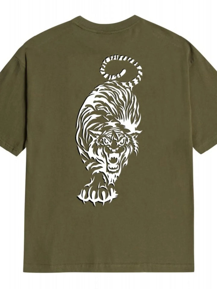 Men's Plus Size Tiger Round Neck Short Sleeve T-Shirt