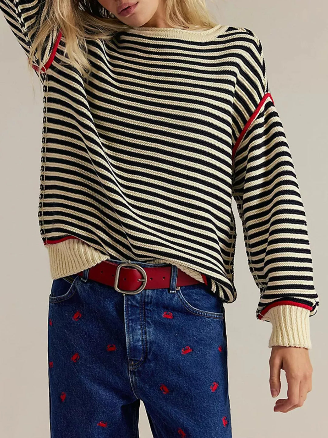 Striped Knit Round Neck Sweater