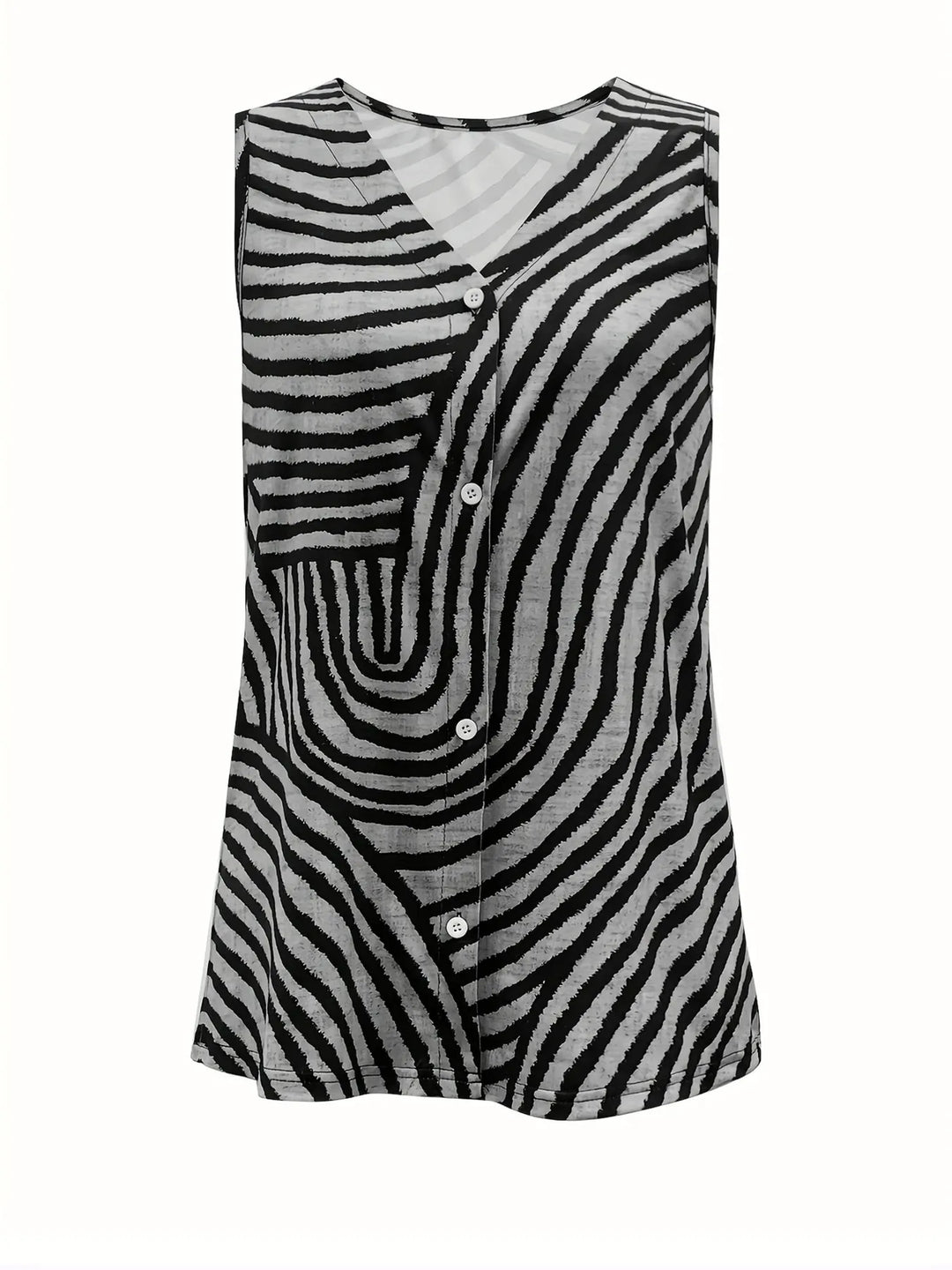 Sleeveless Zebra Print Button-Up Tank Top